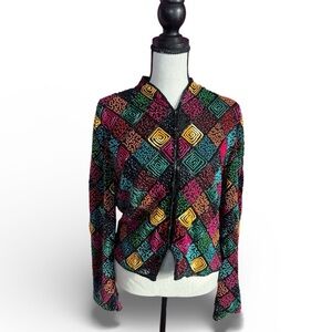 Vintage Beaded Multicolor Hooked Front Jacket, Size Small